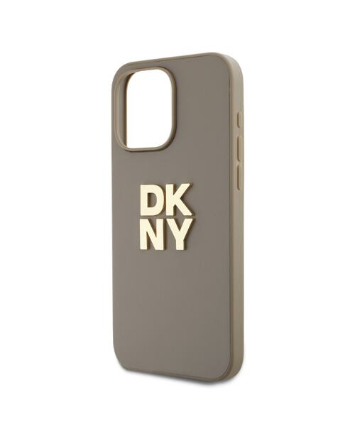 DKNY PU Leather Stack Logo Wrist Strap Zadní Kryt pro iPhone 14 Pro Max Beige