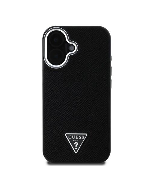 Guess PU Grained Triangle Logo MagSafe Zadní Kryt pro iPhone 16 Black