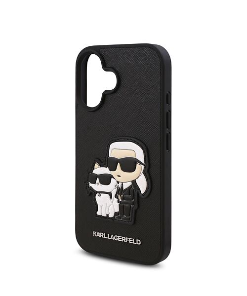 Karl Lagerfeld PU Saffiano Karl and Choupette Zadní Kryt pro iPhone 16 Black
