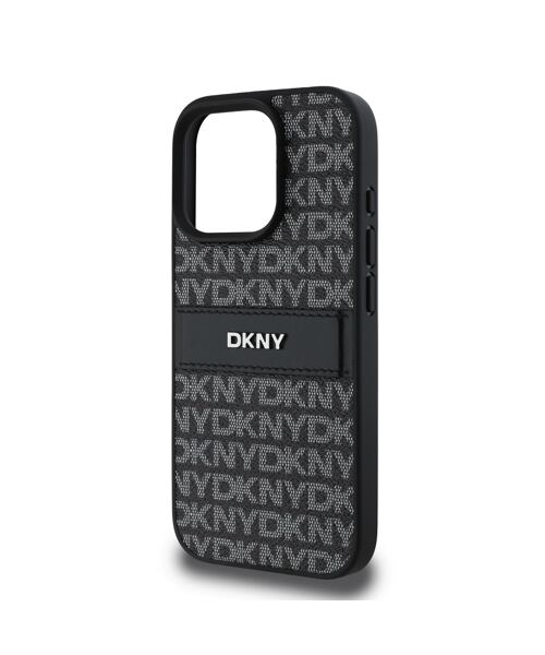 DKNY PU Leather Repeat Pattern Tonal Stripe Zadní Kryt pro iPhone 16 Pro Black