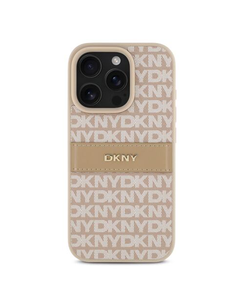 DKNY PU Leather Repeat Pattern Tonal Stripe Zadní Kryt pro iPhone 16 Pro Pink