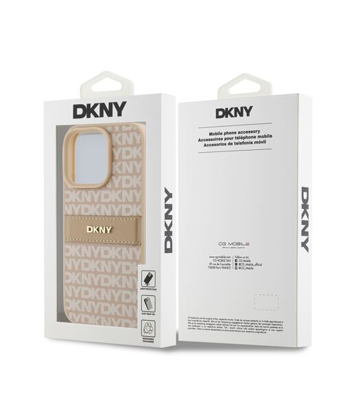 DKNY PU Leather Repeat Pattern Tonal Stripe Zadní Kryt pro iPhone 16 Pro Max Pink
