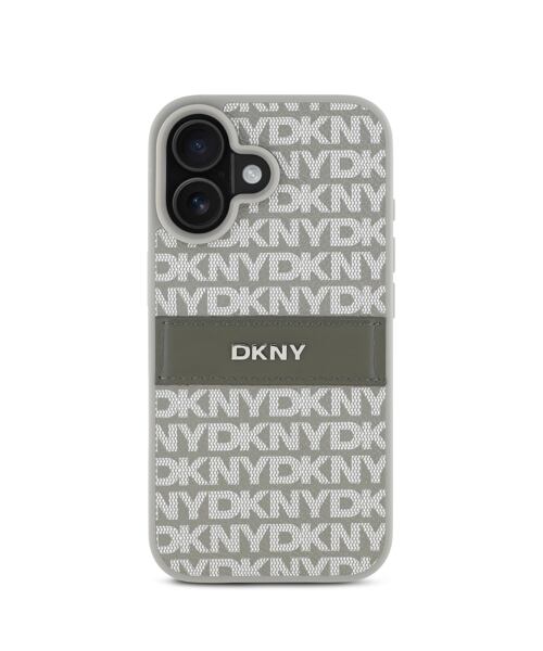 DKNY PU Leather Repeat Pattern Tonal Stripe Zadní Kryt pro iPhone 16 Beige