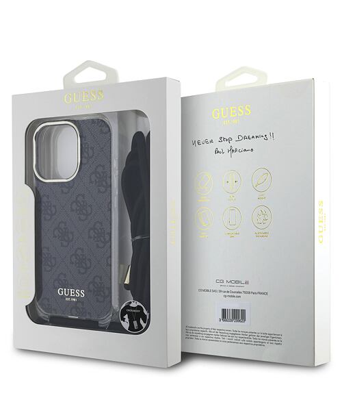 Guess IML 4G Printed Crossbody Popruh Zadní Kryt pro iPhone 16 Pro Black