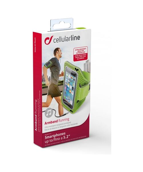 Sportovní neoprénové pouzdro CellularLine ARMBAND RUNNING, pro smartphony do velikosti 5,2", limetko