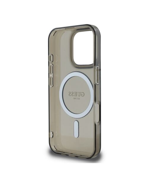 Guess IML Glitter Ring MagSafe Zadní Kryt pro iPhone 16 Pro Black