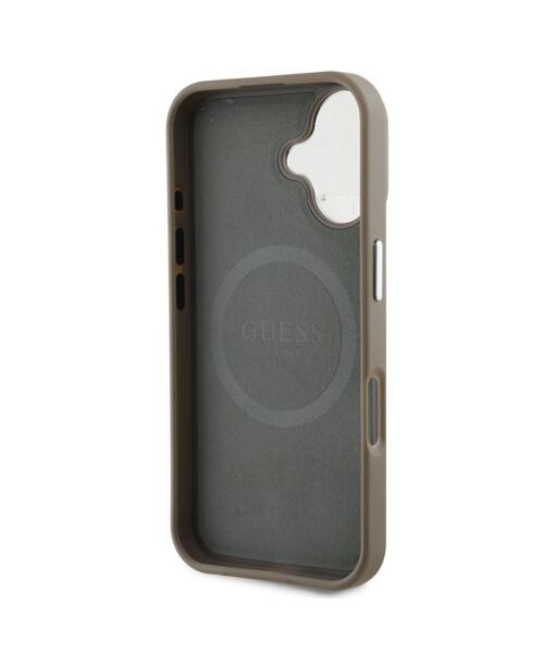 Guess PU Grained Triangle Logo MagSafe Zadní Kryt pro iPhone 16 Brown