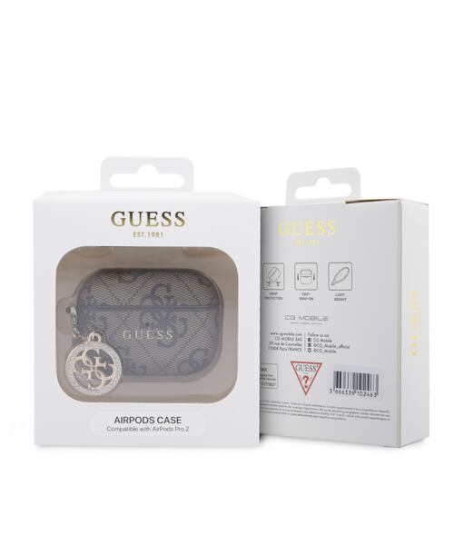 Guess 4G Script PC/PU Charm Pouzdro pro AirPods Pro 2 Brown