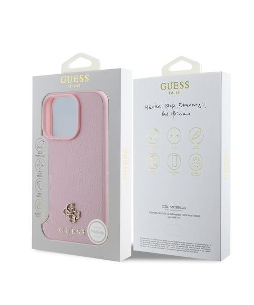 Guess PU Grained 4G Small Metal Logo MagSafe Zadní Kryt pro iPhone 16 Pro Max Pink