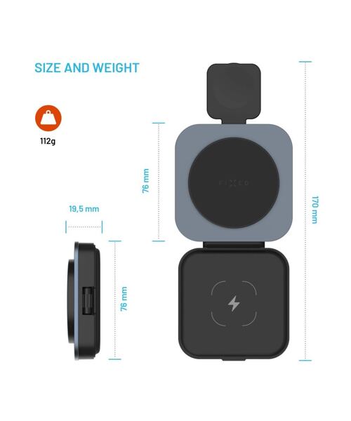 Skládací magnetický bezdrátový nabíjecí stojan 3v1 FIXED MagFlex Alu, 15W+2.5W+3.5W, šedý