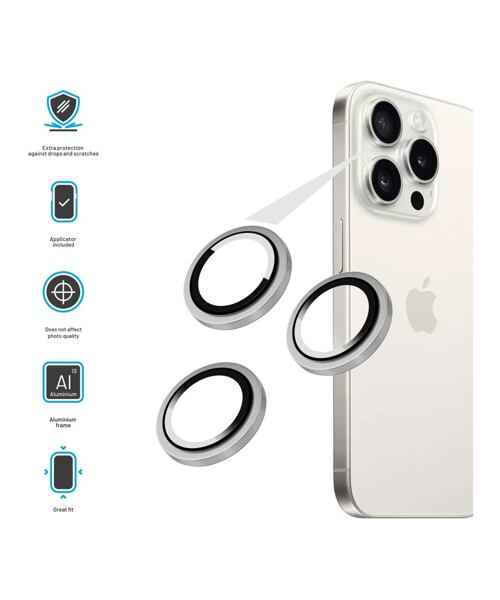 Ochranná skla čoček fotoaparátů FIXED Camera Glass pro Apple iPhone 16 Pro/16 Pro Max, bílý titan