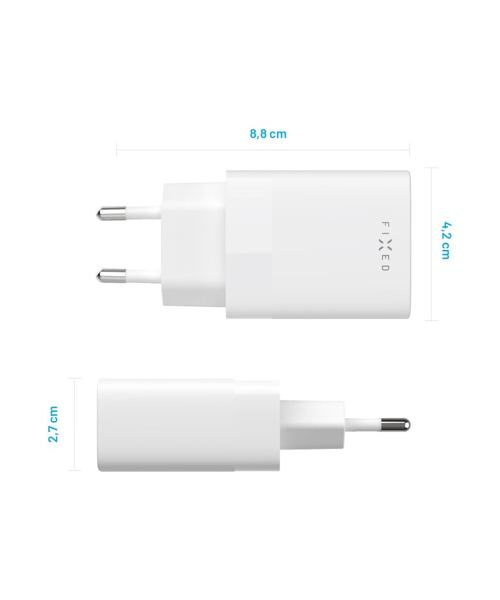 Síťová nabíječka FIXED s USB-C výstupem a podporou PD, 30W, bílá