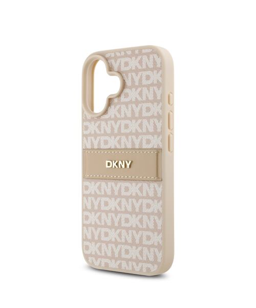 DKNY PU Leather Repeat Pattern Tonal Stripe Zadní Kryt pro iPhone 16 Plus Pink
