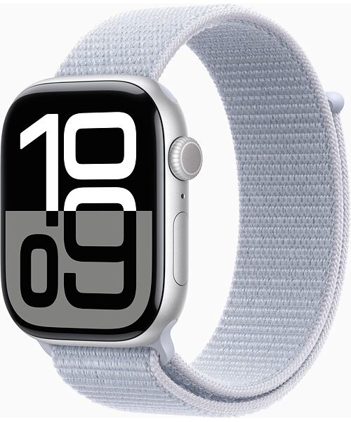 Apple Watch Series 10 GPS+Cellular 46mm Silver Aluminium Case with Blue Cloud Sport Loop