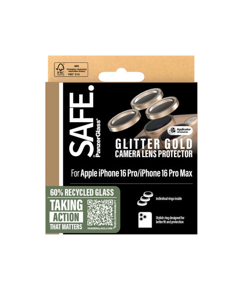 PanzerGlass® SAFE Camera Apple iPhone 16 Pro/15 Pro/16 Pro Max/15 Pro Max třpytivě zlaté HoOps™