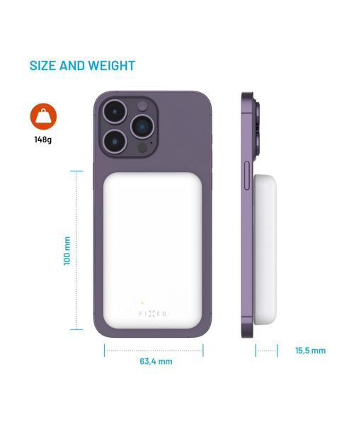 Powerbanka FIXED MagZen s bezdrátovým nabíjením a podporou Magsafe, 6 000 mAh, bílá