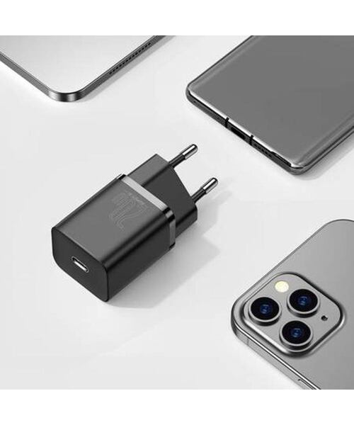 Baseus rychlonabíječka do sítě Super Si USB-C PD QC 20W černá s kabelem USB-C/Lightning 1m
