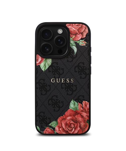 Guess PU Leather 4G Roses MagSafe Zadní Kryt pro iPhone 16 Pro Black