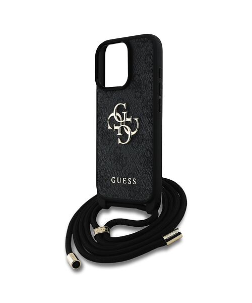 Guess PU 4G Metal Logo Crossbody Popruh Zadní Kryt pro iPhone 16 Pro Max Black