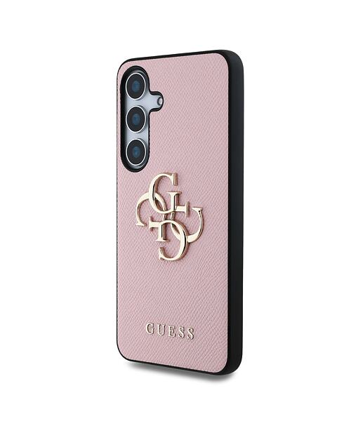 Guess PU Grained 4G Metal Logo Zadní Kryt pro Samsung Galaxy S25+ Pink