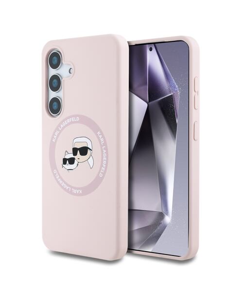 Karl Lagerfeld Liquid Silicone K&CH Heads MagSafe Zadní Kryt pro Samsung Galaxy S25+ Pink