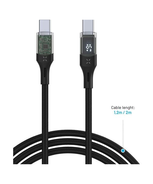 Nabíjecí a datový kabel FIXED s displejem s konektory USB-C/USB-C a podporou PD, 2m, USB 2.0, 100W,