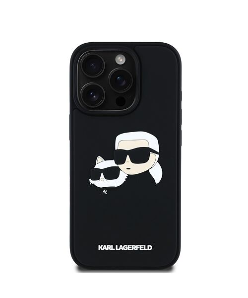 Karl Lagerfeld 3D Rubber Double Heads Zadní Kryt pro iPhone 16 Pro Black