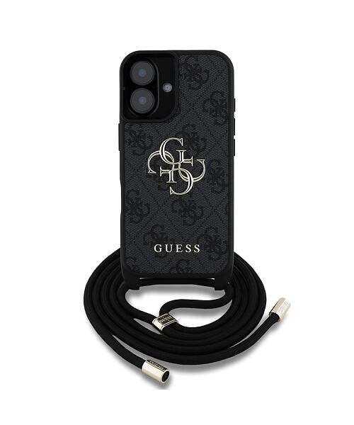 Guess PU 4G Metal Logo Crossbody Popruh Zadní Kryt pro iPhone 16 Black