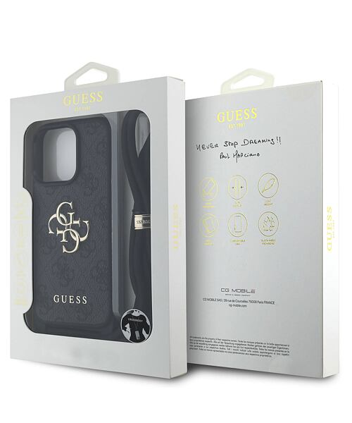 Guess PU 4G Metal Logo Crossbody Popruh Zadní Kryt pro iPhone 15 Pro Max Black