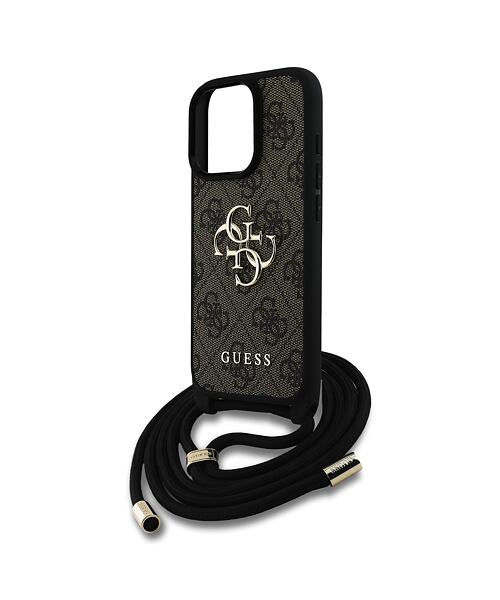Guess PU 4G Metal Logo Crossbody Popruh Zadní Kryt pro iPhone 15 Pro Brown