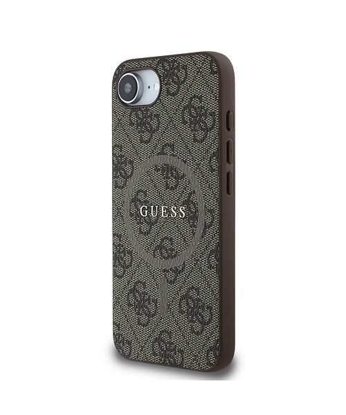 Guess PU Leather 4G Colored Ring MagSafe Zadní Kryt pro iPhone 16e Brown