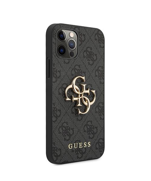 Guess PU 4G Metal Logo Zadní Kryt pro iPhone 12 Pro Max Grey
