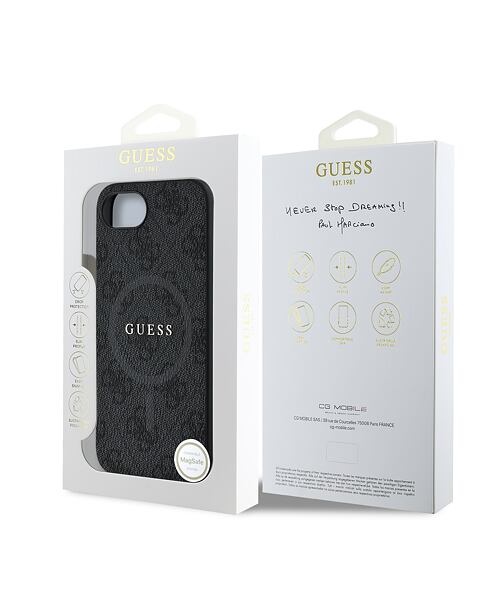 Guess PU Leather 4G Colored Ring MagSafe Zadní Kryt pro iPhone 16e Black