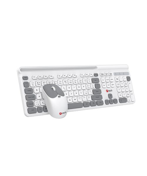 Klávesnice C-TECH Quallis WLKMC-05, bezdrátový combo set s myší, bílá, USB, CZ/SK