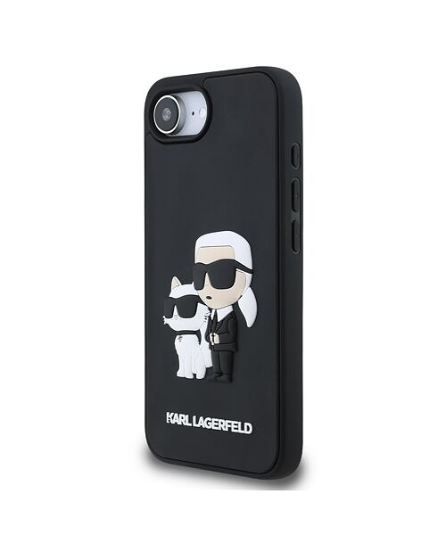 Karl Lagerfeld 3D Rubber Karl and Choupette Zadní Kryt pro iPhone 16e Black