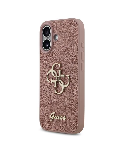Guess PU Fixed Glitter 4G Metal Logo Zadní Kryt pro iPhone 17 Pink