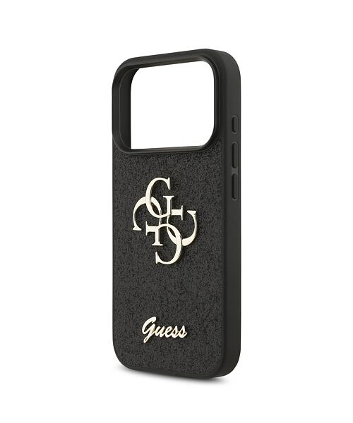 Guess PU Fixed Glitter 4G Metal Logo Zadní Kryt pro iPhone 17 Pro Black