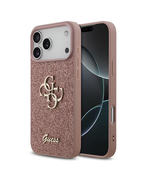 Guess PU Fixed Glitter 4G Metal Logo Zadní Kryt pro iPhone 17 Pro Max Pink