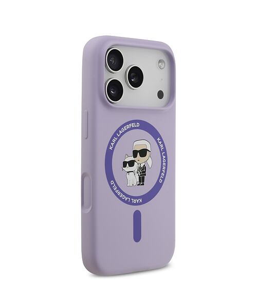 Karl Lagerfeld Liquid Silicone Karl and Choupette MagSafe Zadní Kryt pro iPhone 17 Pro Purple