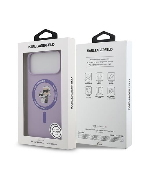 Karl Lagerfeld Liquid Silicone Karl and Choupette MagSafe Zadní Kryt pro iPhone 17 Pro Max Purple