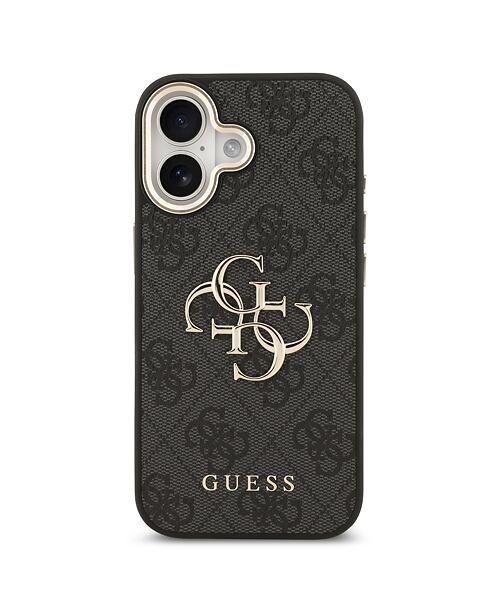 Guess PU Leather 4G Metal Logo Gold Frame Zadní Kryt pro iPhone 17 Black