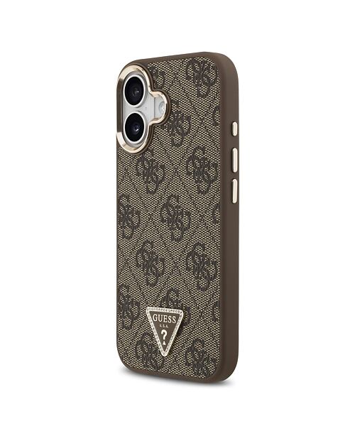 Guess PU Leather 4G Strass Triangle Logo Gold Frame MagSafe Zadní Kryt pro iPhone 17 Brown