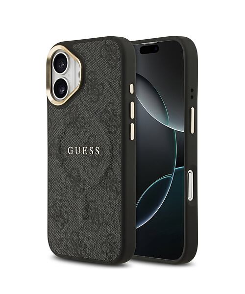 Guess PU Leather 4G Gold Frame MagSafe Zadní Kryt pro iPhone 17 Black