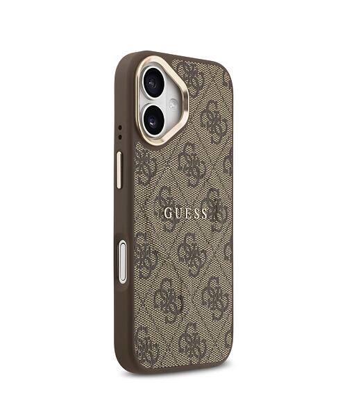 Guess PU Leather 4G Gold Frame MagSafe Zadní Kryt pro iPhone 17 Brown