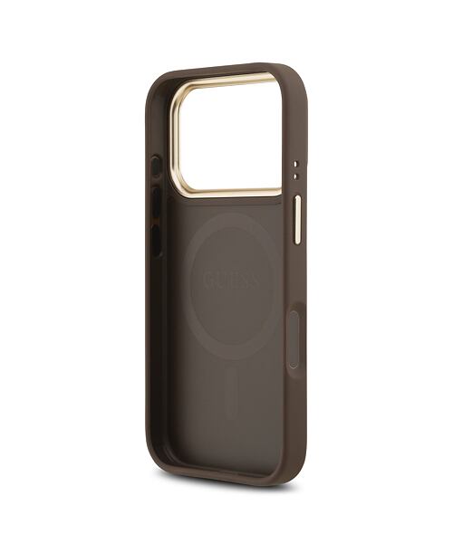Guess PU Leather 4G Gold Frame MagSafe Zadní Kryt pro iPhone 17 Pro Brown