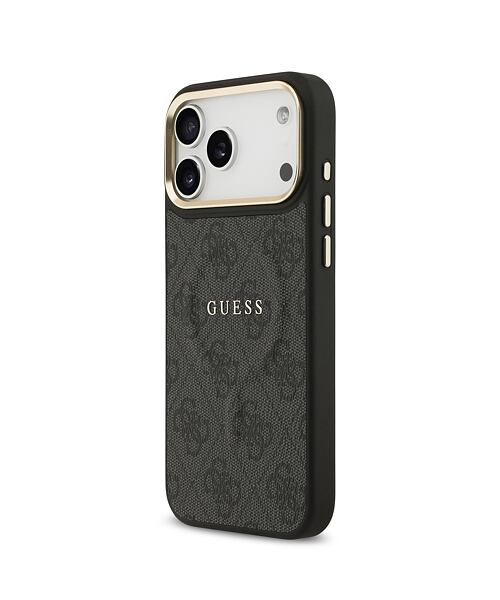 Guess PU Leather 4G Gold Frame MagSafe Zadní Kryt pro iPhone 17 Pro Max Black