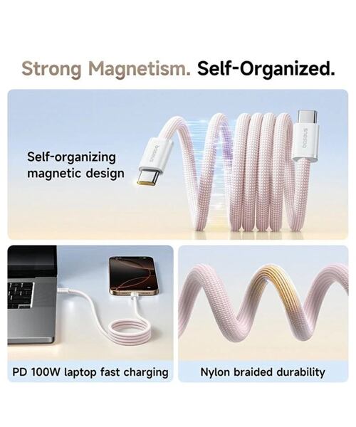 Baseus Dynamic 4 Pro Series Datový Kabel USB-C - USB-C 100W 1m Baby Pink