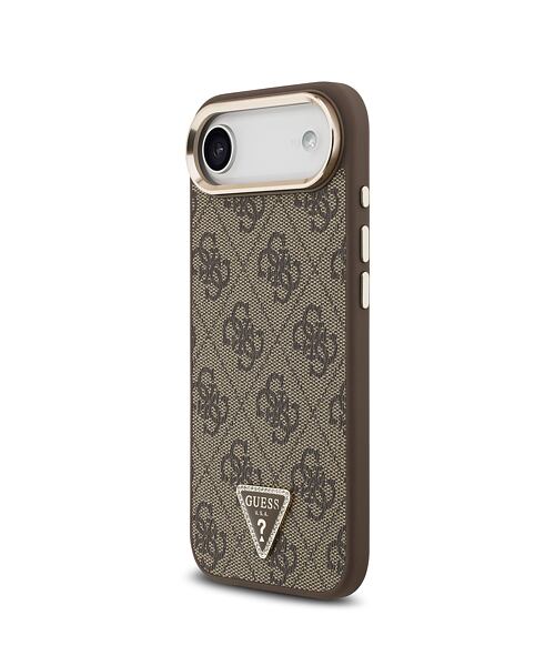 Guess PU Leather 4G Strass Triangle Logo Gold Frame MagSafe Zadní Kryt pro iPhone Air Brown