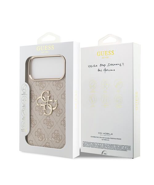 Guess PU Leather 4G Metal Logo Gold Frame Zadní Kryt pro iPhone 17 Pro Max Pink