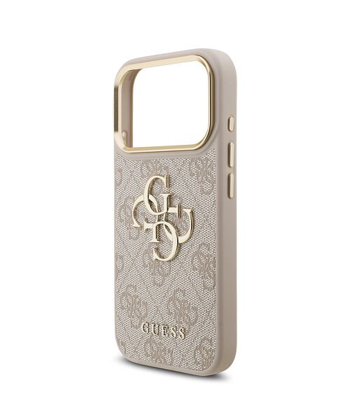 Guess PU Leather 4G Metal Logo Gold Frame Zadní Kryt pro iPhone 17 Pro Pink